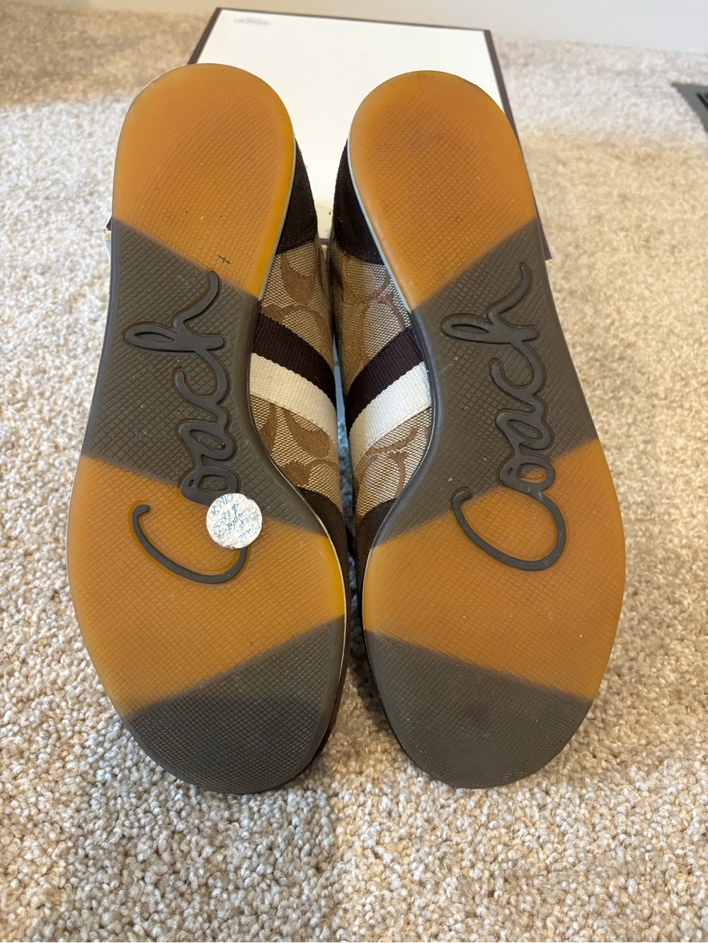 Coach Women’s Brown Signature Logo Sneakers with Ivory Stripe - Picture 3 of 5